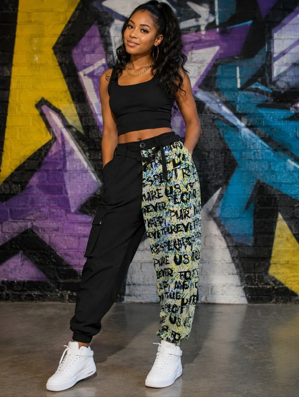 Vintage hip hop Half-Black & Abstract Print Joggers  Size S  Like An Angel  Rayo